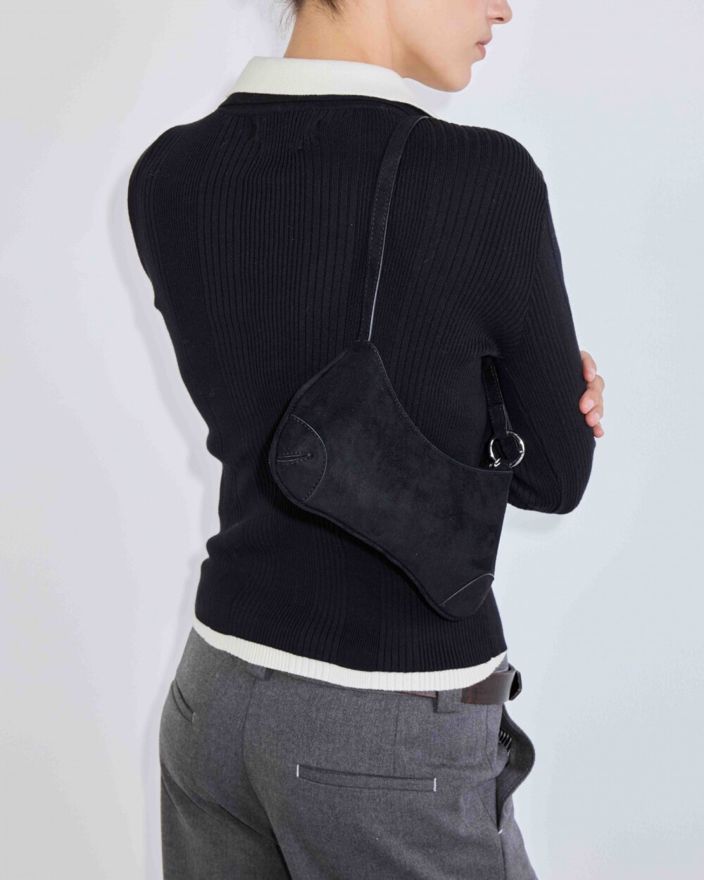 Cartera al hombro Liam en efecto gamuza Negro
