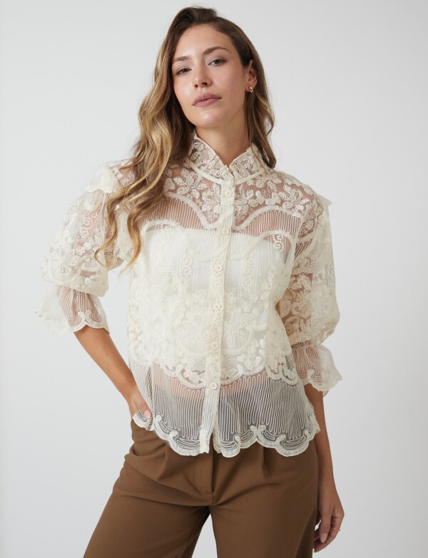 Blusa Tul Bordado BEIGE CLARO