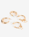 Aros Argollas Set Perlas Set De 2 Pares De Argollas De Metal Con Perla Bañado En Oro - Dorado