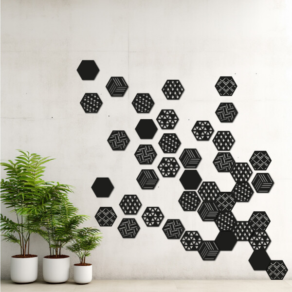 Set Cuadro Calado Mural gigante Moderno Living Decorativo Hexagonos Madera MDF Imback Color Negro Set Cuadro Calado Mural gigante Moderno Living Decorativo Hexagonos Madera MDF Imback Color Negro