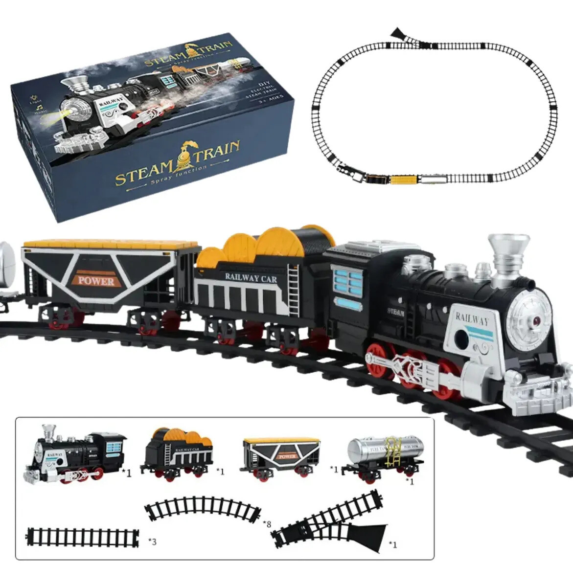Pista de tren con vapor real y luces!!!. Recargable 