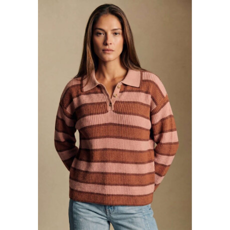 Sweater Polo Rayado Rosa Viejo