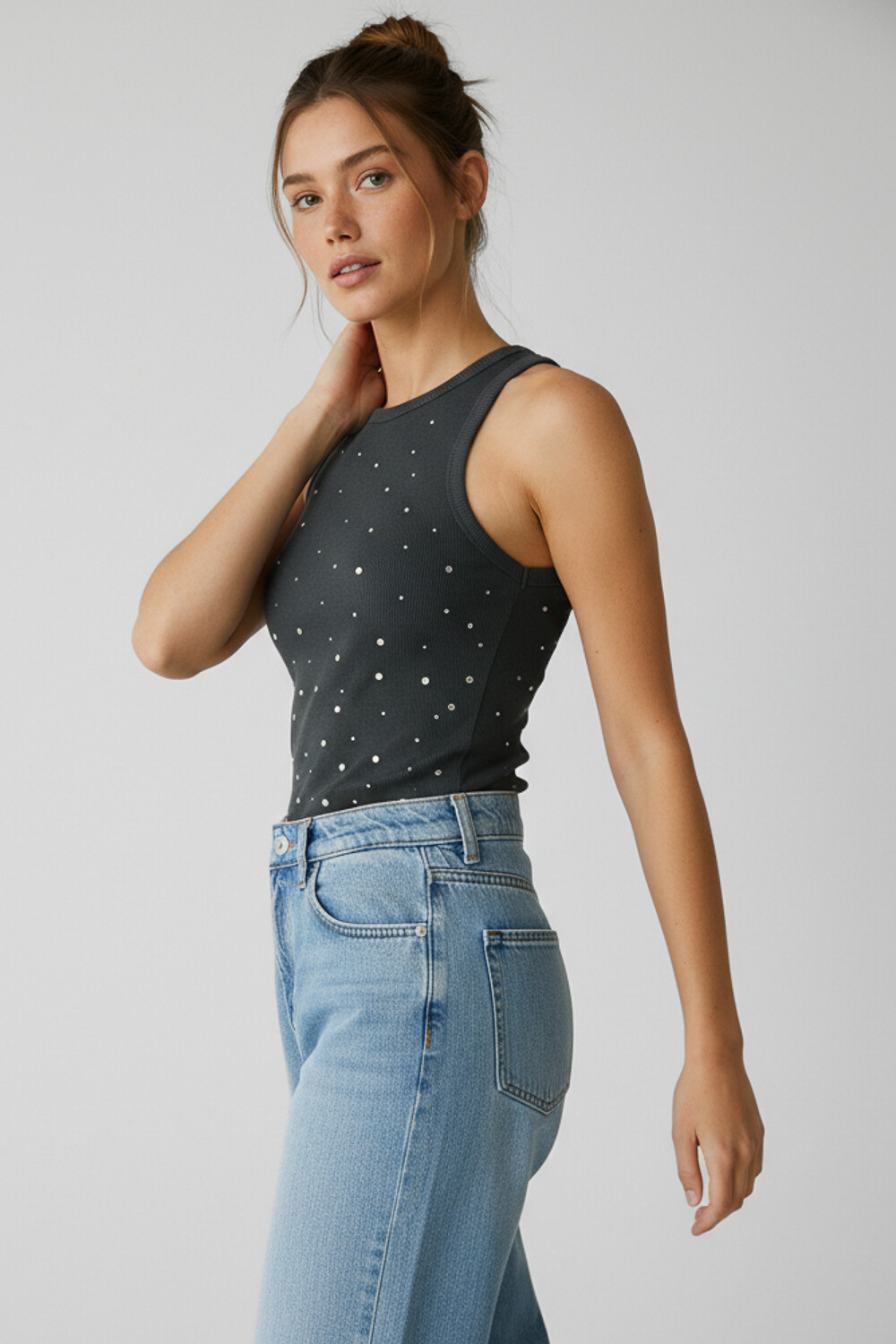 Musculosa Rasel Gris Topo