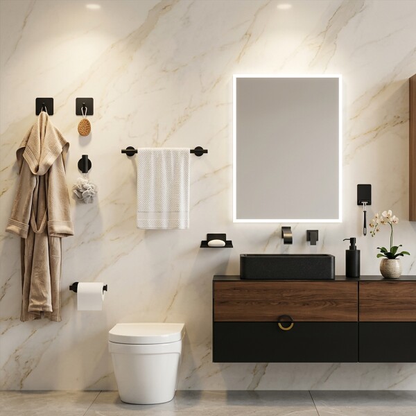 Set De Accesorios Para Baño Juego 16 Piezas Acero Inoxidable IMBACK Color Negro Set De Accesorios Para Baño Juego 16 Piezas Acero Inoxidable IMBACK Color Negro