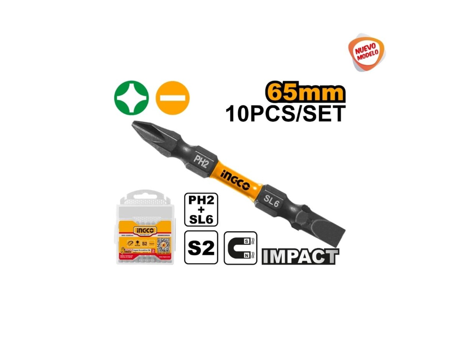 SET X 10 PUNTAS IMPACTO PH2+SL6.0*1.0 65MM 