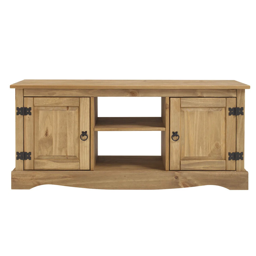 RACK APARADOR PARA TV O AUDIO 2 PUERTAS EN MADERA MACIZA - LÍNEA MEXICANA COLOR MADERA