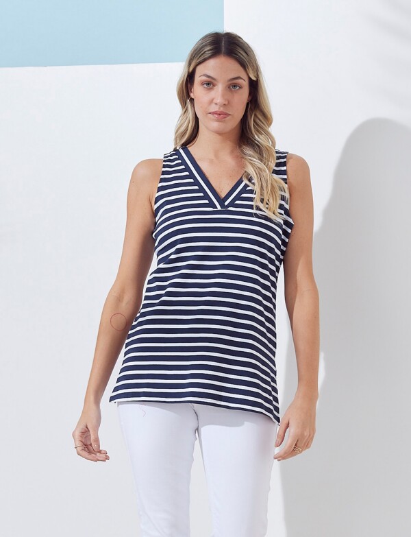 Musculosa Algodon AZUL/BLANCO