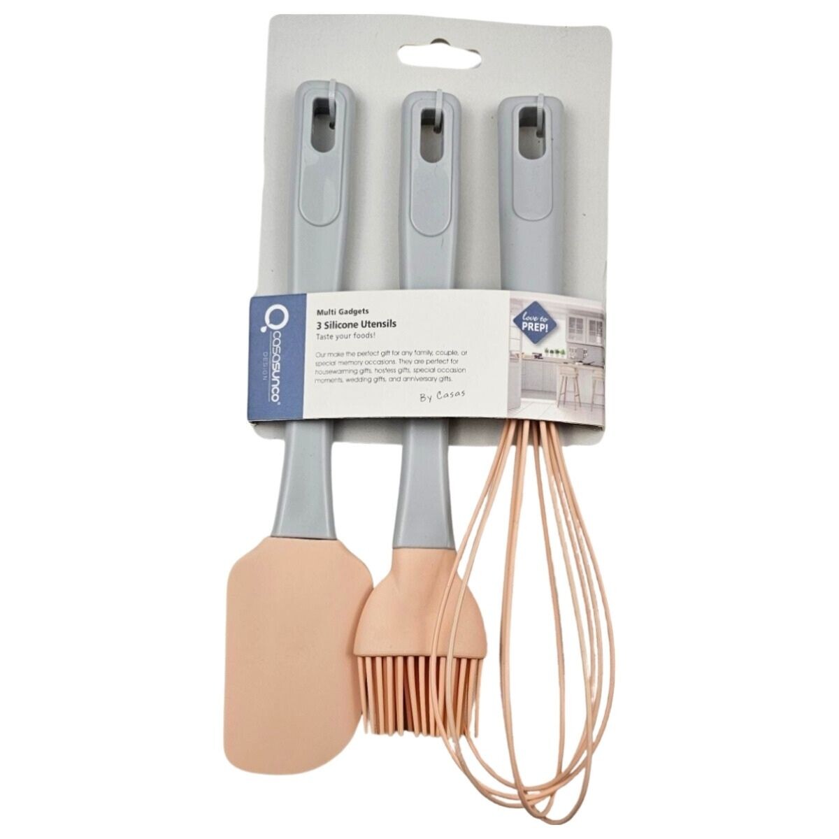 Kit Menage p/ Cocina en Silicona con Espátula Batidor Pincel - Salmón 