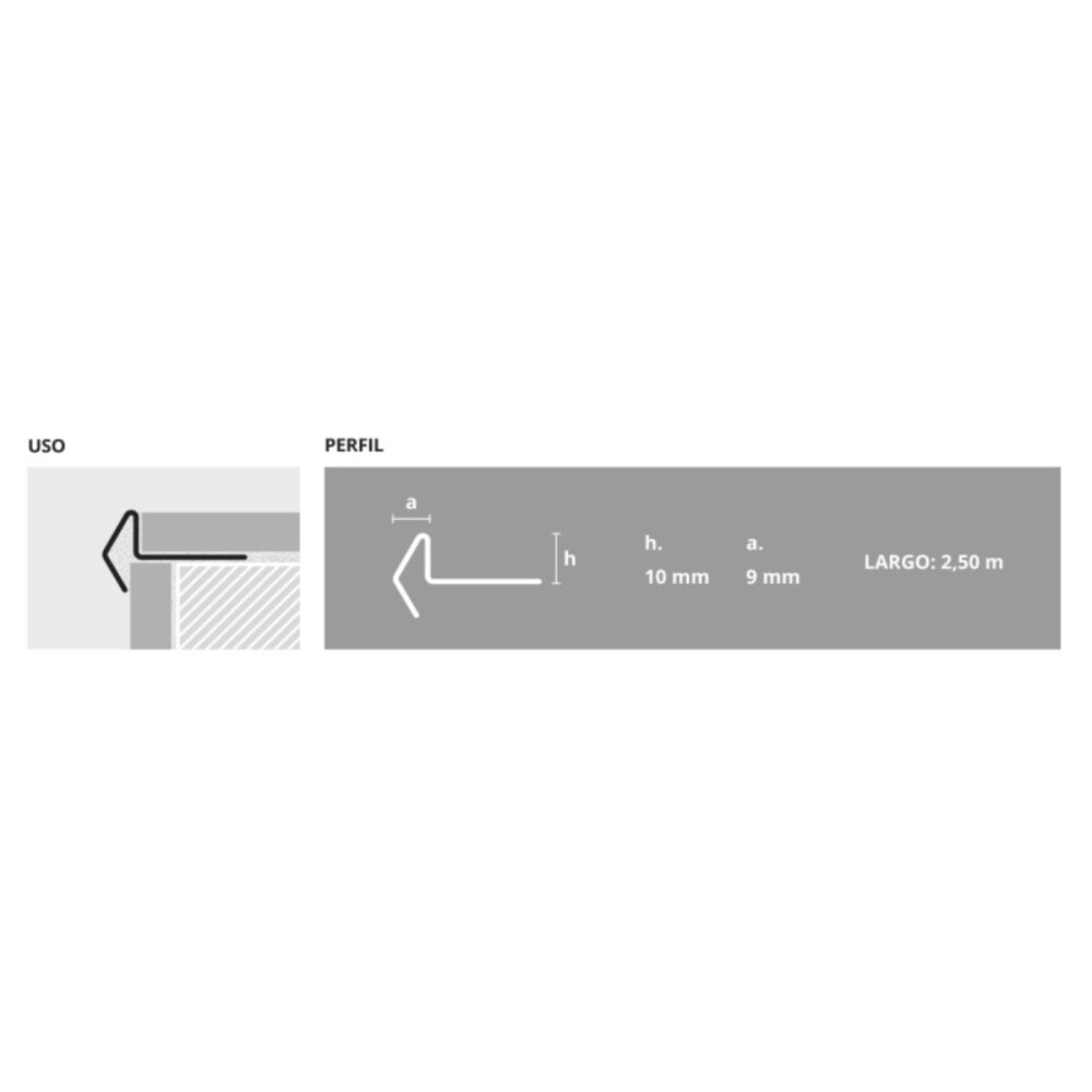 Protector para Escalón Flecha Esmerilado 10 mm x 9 mm x 2,5 m Protector Para Escalón Flecha Esmerilado 10 Mm X 9 Mm X 2,5 M