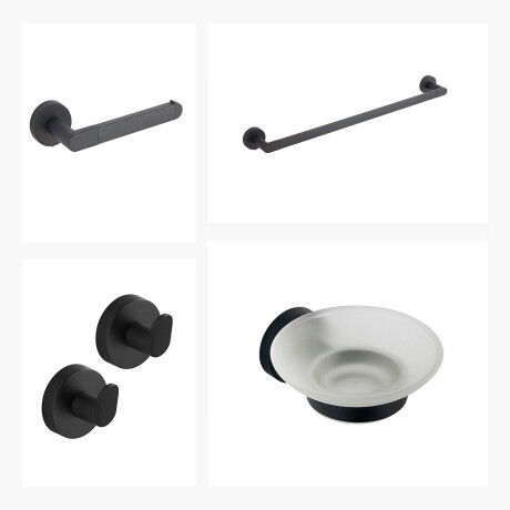Set De Accesorios Incluye 2 Perchas, Toallero, Portarollo Y Jabonera Negro Mate 000