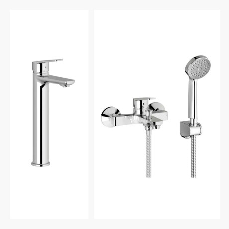 JUEGO DE GRIFERIA LAVATORIO ALTO DUCHA BRILLO LINEA BLEST CROMO