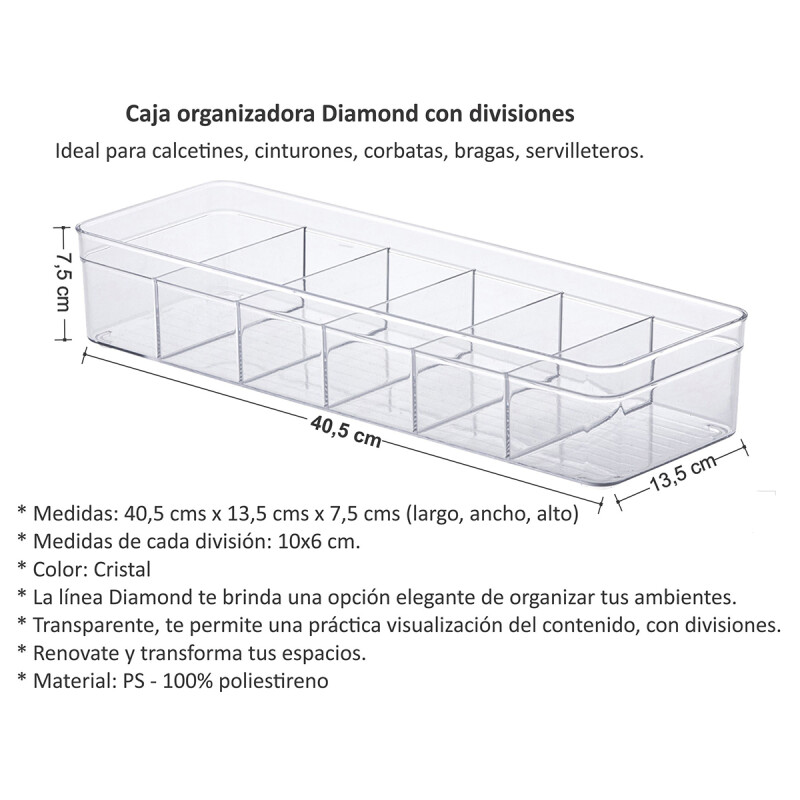 Organizador acrílico con divisiones rectangular G TRANSPARENTE