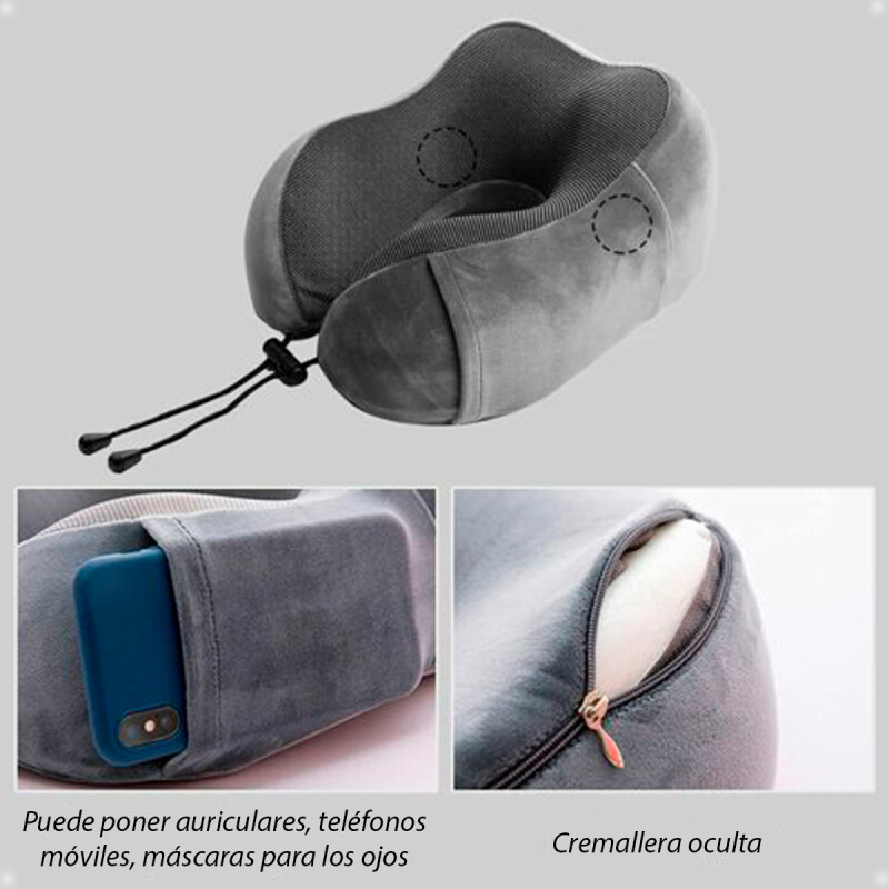 Almohada De Viaje Viscoelástica Tapa Ojos Y Tapa Oídos Negro