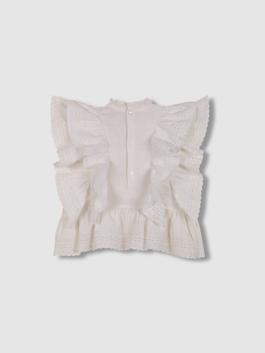 Blusa De Openwork Con Volantes Blanco