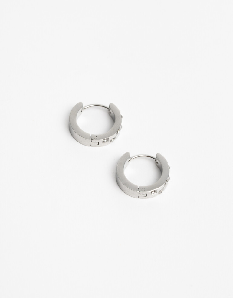 Aros Argollas Cubic zirconia Argollas De Acero - Plateado