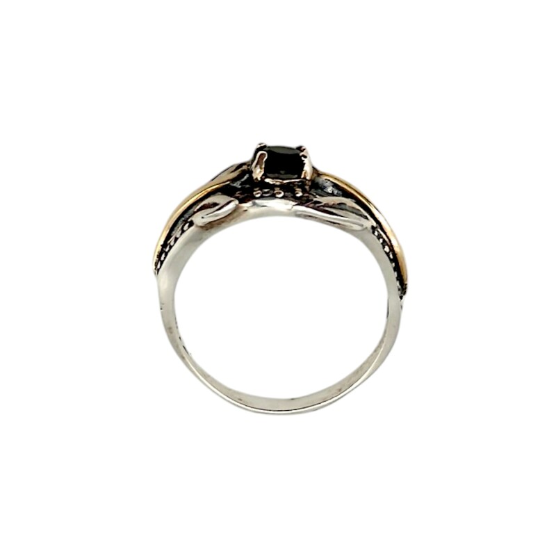 Anillo Labrado-Plata y Oro-Piedra Onix y Zirconia-AN5194 conpiedra