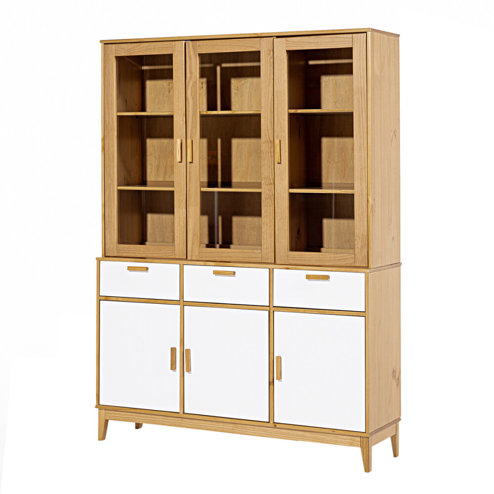 Cristalero en madera maciza / 6 puertas 3 cajones Blanco