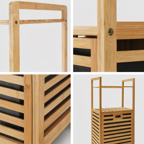 Estanteria con cesto de ropa bambú con 2 estantes - 39x30x95cm Sc