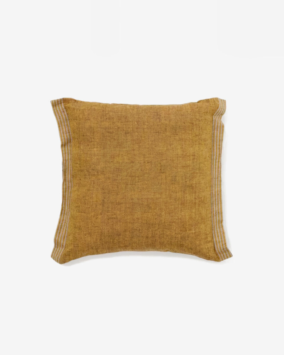 Almohadón Niven 100% lino - mostaza jaspeado con rayas laterales 45 x 45 cm 