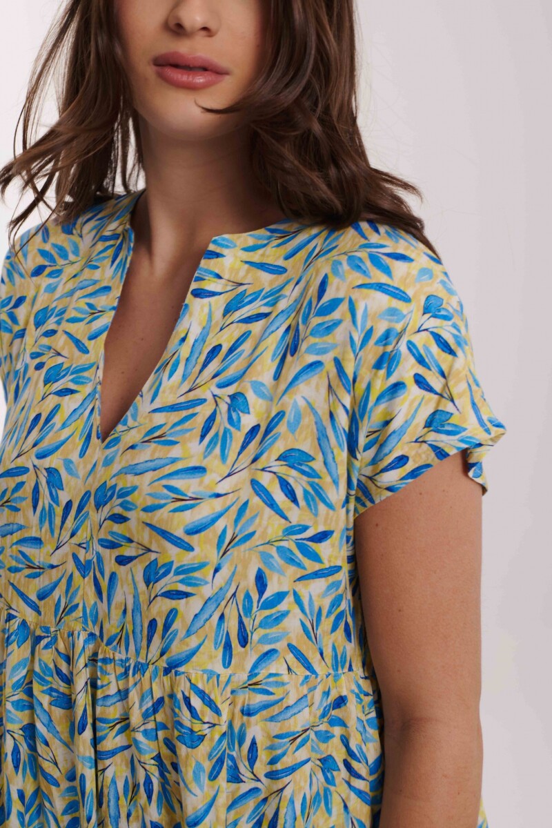 VESTIDO PAMPA ESTAMPADO HOJAS AZULES