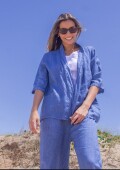Conjunto kimono+ palazo 100% lino Azul