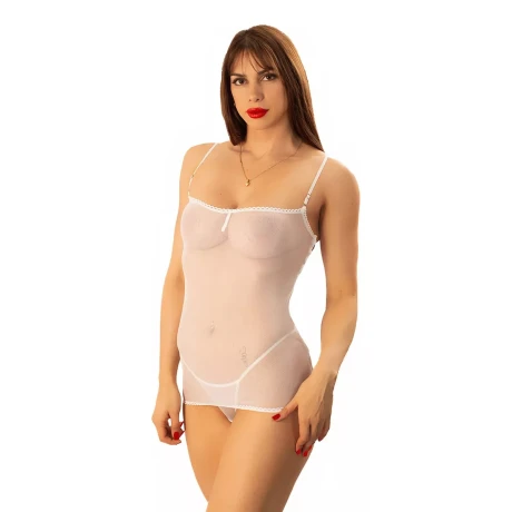 Babydoll Con Espalda Descubierta De Tul y Tanga Blanco