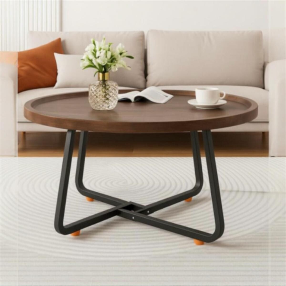 Mesa de Centro Redonda Madera Y Metal 