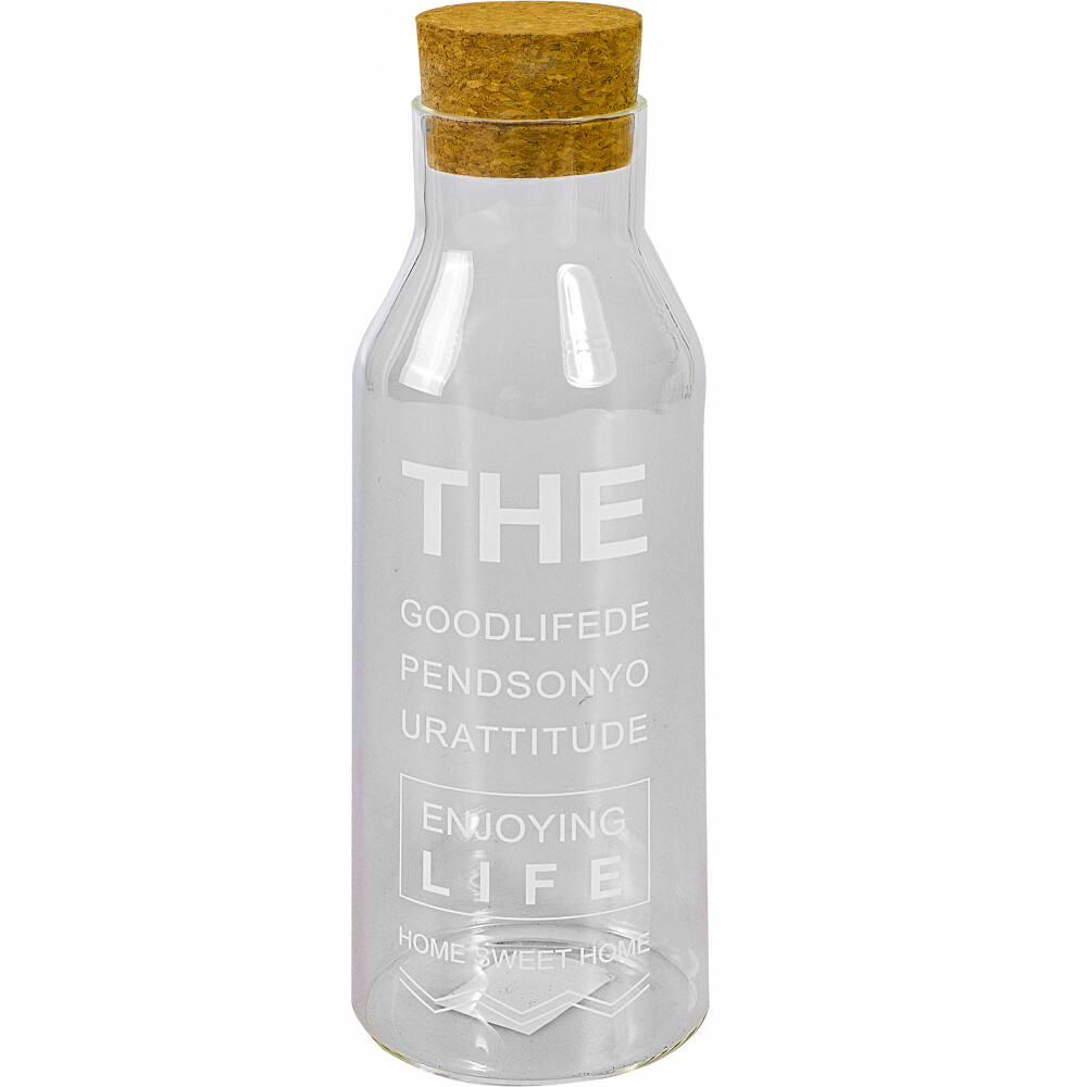 BOTELLA CON TAPA DE CORCHO VIDRIO TRANSPARENTE 1LT