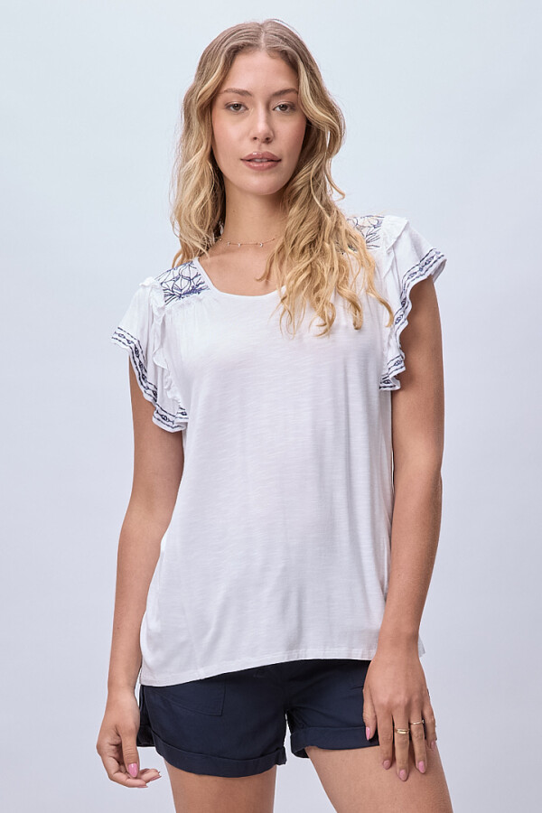 Blusa Bordada BLANCO/AZUL