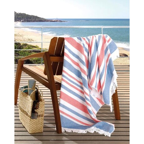 Toalla de baño playera a rayas felpa algodón 180 Hilos 90x180cm AZUL/ROJO/BLANCO