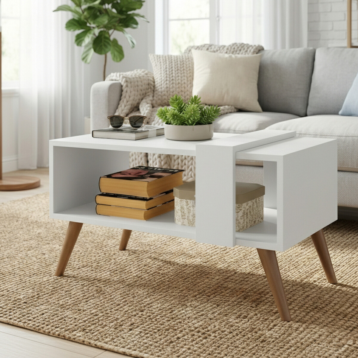 Mesa Ratona de Centro Retro Scandi MDP 15mm – Blanco con Patas Nordik 