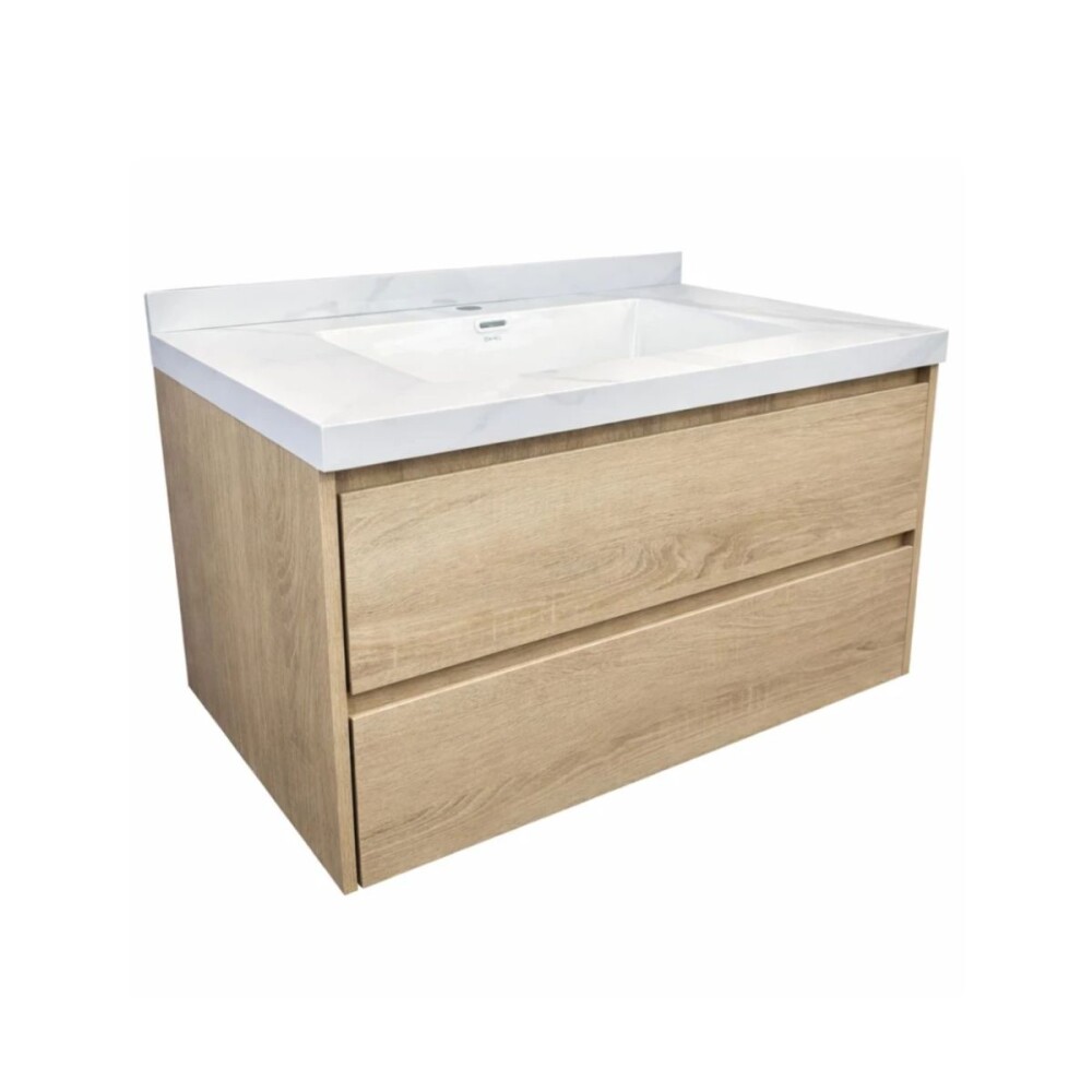 Mueble de baño suspendido Vip Oak 80cm mesada calacata con Bacha de Loza Mueble De Baño Suspendido Vip Oak 80cm Mesada Calacata Con Bacha De Loza