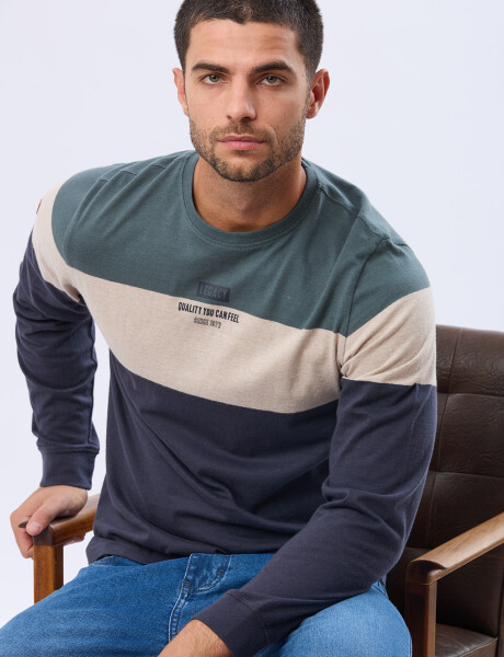 REMERA RAYADA DE ALGODÓN Azul