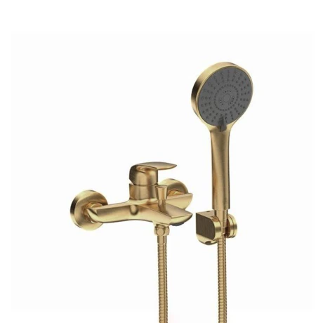 Griferia De Ducha Exterior Linea Epuyen Fv Brushed Gold Con Transferencia , Telefono Y Soporte 000