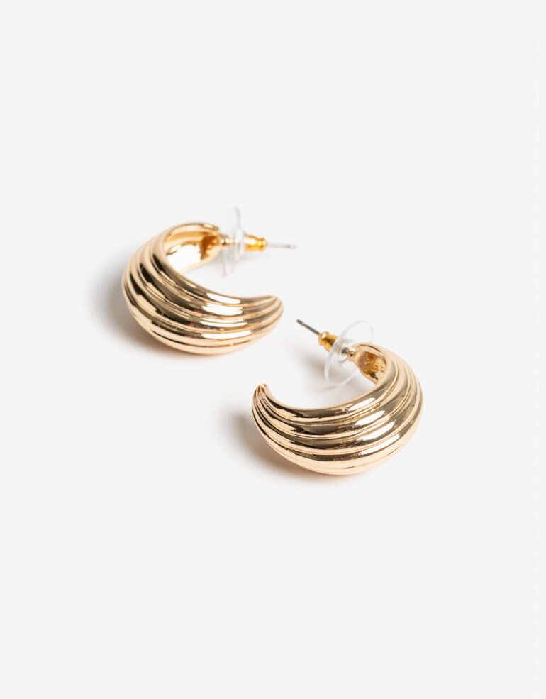 Aros Argollas Metal Argollas De Metal Texturado Bañadas En Oro - Dorado