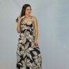 Vestido Ethnic Flowers Black/beige