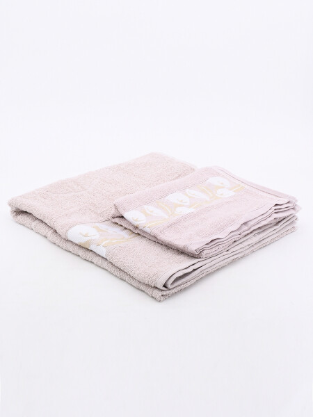 TOALLAS SET FLORA BAÑO Y ROSTRO BEIGE