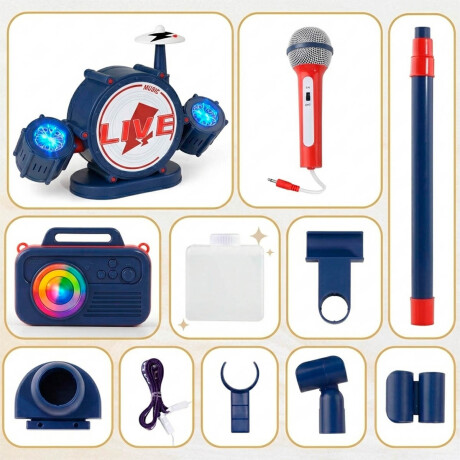 Set Musical Burbujero Batería Micrófono Sonido Y Luz Azul