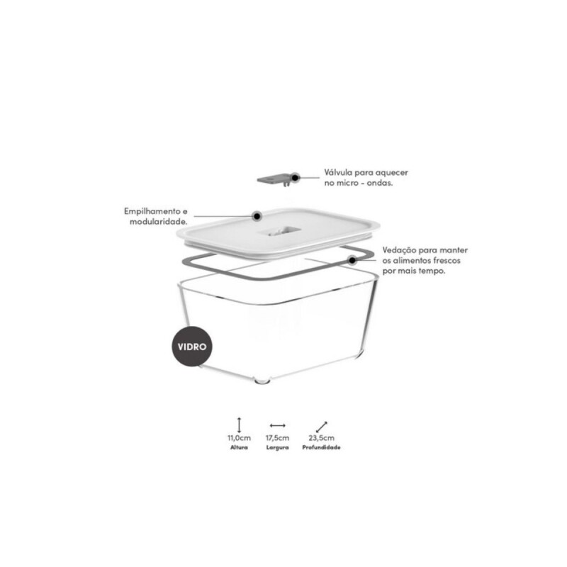 Tupper de vidrio hermético 2,4 Lts Blanco