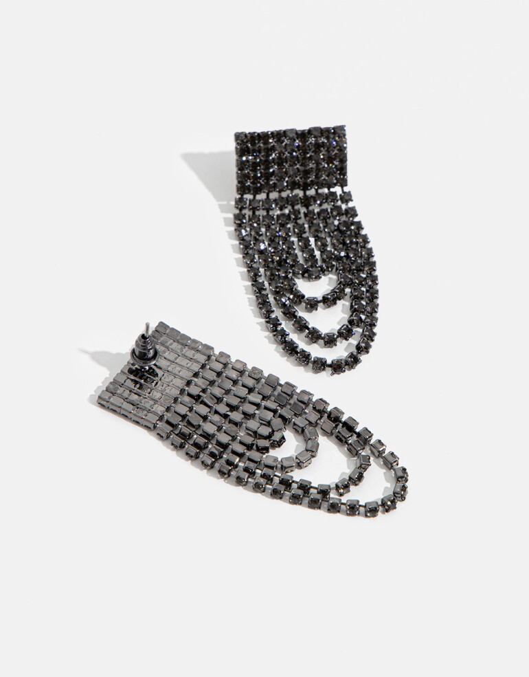 Aros Colgantes Cortos Strass Aro Colgante Con Strass - Plateado Hematite