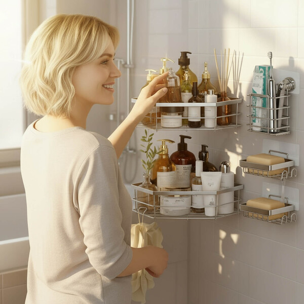 Set X5 Estante Organizador Esquinero Ducha Baño Jabonera Accesorios Con Adhesivo Imback Color Plateado Set X5 Estante Organizador Esquinero Ducha Baño Jabonera Accesorios Con Adhesivo Imback Color Plateado