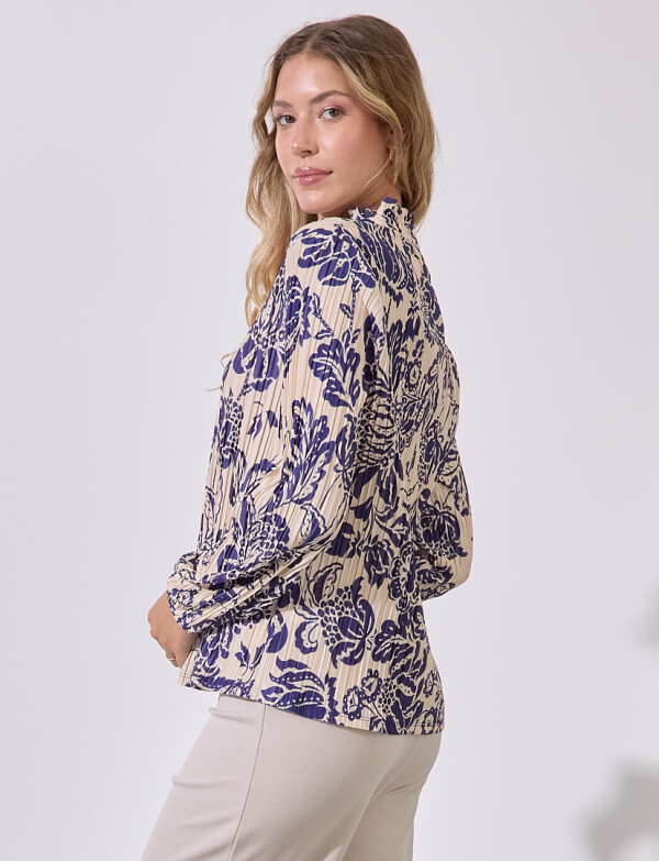 Blusa Plisada Print MULTI/AZUL