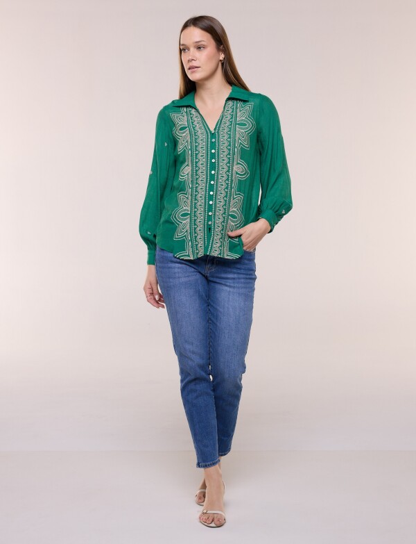 Camisa Boho Bordada VERDE/MULTI