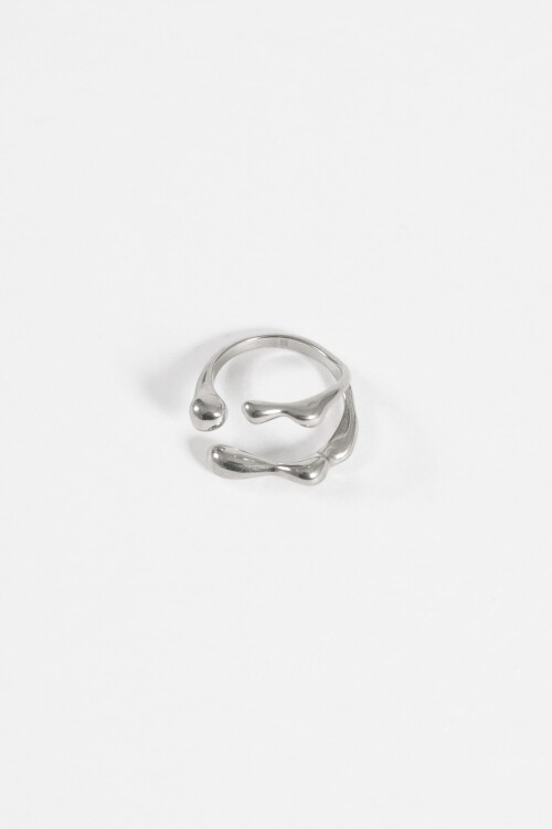 Anillo acero ajustable gota plateado
