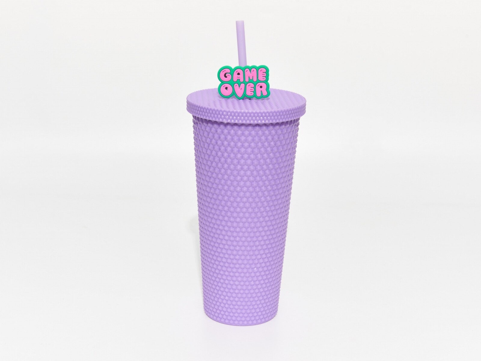 VASO TACHUELAS CON TAPA Y PAJA (700 ML/MORADO) 