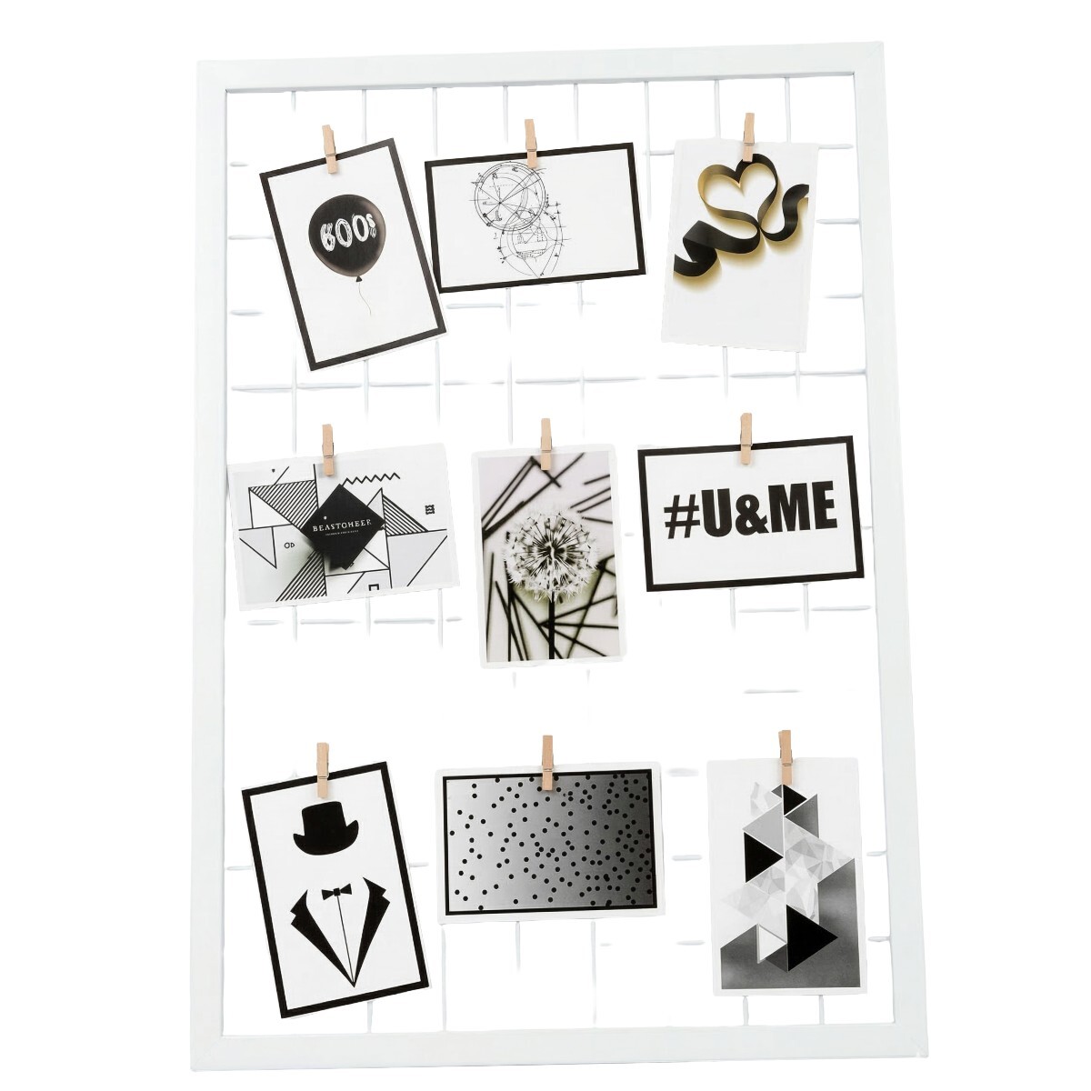 PANEL METAL BLANCO P/FOTOS C/PINZAS 47X67CM 