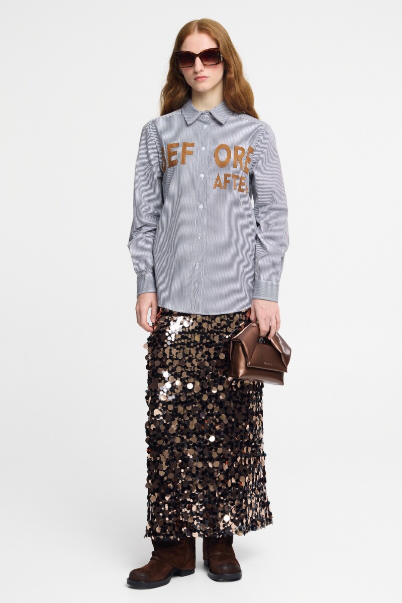 Falda midi de lentejuela Marron