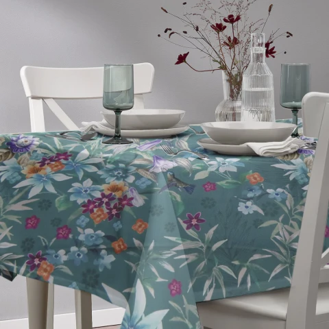 Mantel Waterproof Home Class 140 x 210 cm 4393 FLOR PETROLEO