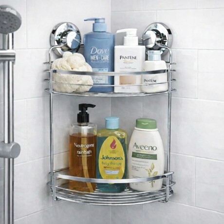 Estante Esquinero para Ducha Baño con Ventosas – Doble Nivel Cromado Estante Esquinero para Ducha Baño con Ventosas – Doble Nivel Cromado