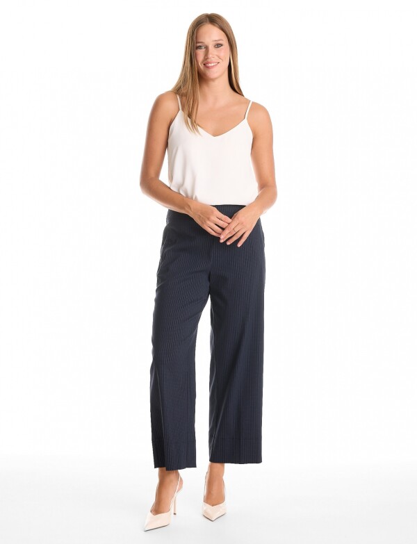 Pantalon Wide Leg Con Micro-pespunte AZUL